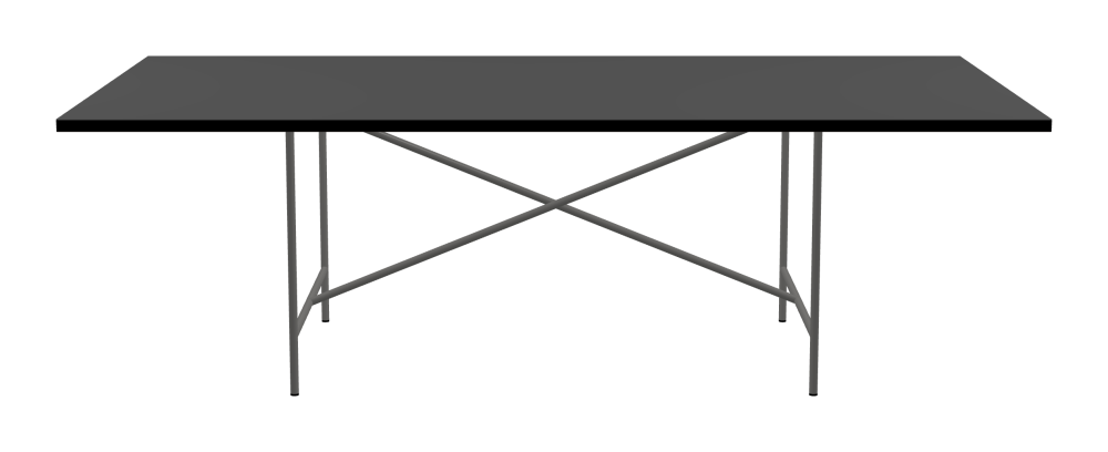 E2 Table - Shape Square - Length 240.00 cm - Width 120.00 cm - Radius 0.30 cm - Thickness 3 cm - Surface Linoleum, 4012 Basalt - Core Laminboard - Edge Linoleum, 4023 Nero - Profile Edge 90° / E2 Table Frame - Material and Colour Steel, Clear-coated - Cross bar Centered - Length 135 cm - Width 78 cm - Height 72 cm