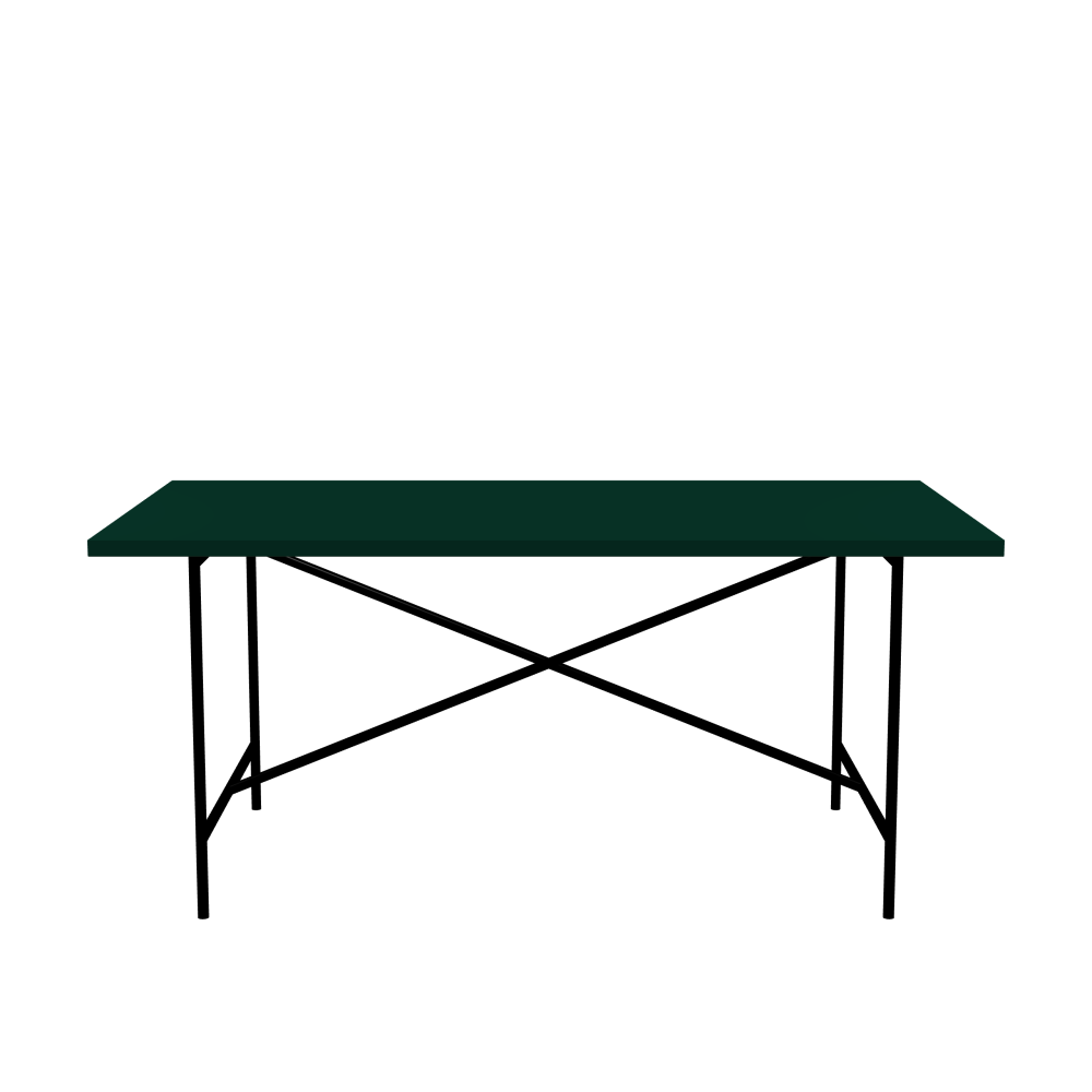 E2 Tisch - Form Eckig - Länge 170,00 cm - Tiefe 90,00 cm - Radius 0,30 cm - Stärke 3 cm - Oberseite Linoleum, 4174 Conifer - Kern Stäbchenplatte - Kante Linoleum, 4174 Conifer - Kantenschräge 90° / E2 Tischgestell - Material und Farbe Stahl, Tiefschwarz (RAL 9005) - Kreuzstreben Mittig - Länge 135 cm - Breite 78 cm - Höhe 72 cm