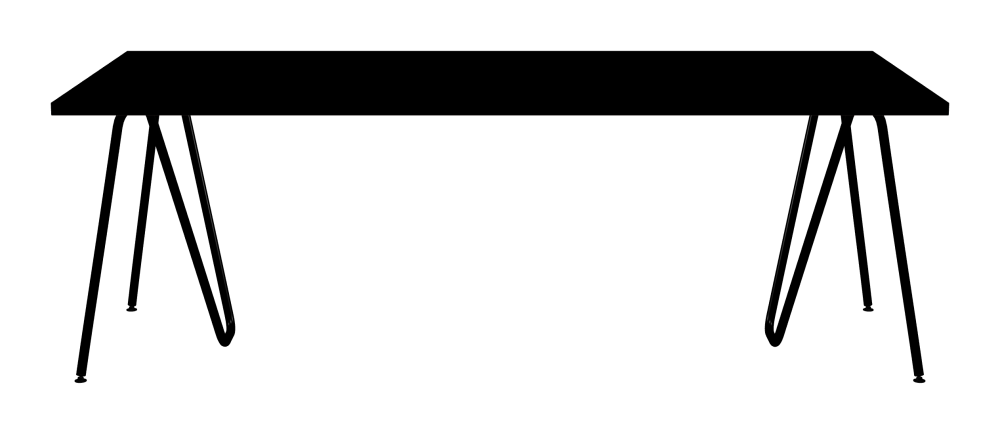 SINUS Tisch - Form Eckig - Länge 220,00 cm - Tiefe 100,00 cm - Radius 0,30 cm - Stärke 3 cm - Oberseite Linoleum, 4023 Nero - Kern Stäbchenplatte - Kante Linoleum, 4023 Nero - Kantenschräge 90° / SINUS Tischböcke - Material und Farbe Stahl, Pulverbeschichtet, Tiefschwarz (RAL 9005) - Größe L: L 74 × B 36 × H 72 cm