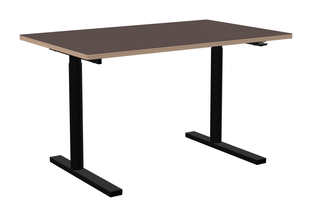 ATS Desk - Shape Square - Length 130.00 cm - Width 80.00 cm - Radius 1.00 cm - Thickness 2.6 cm - Freeform 1.00000000 - Surface Linoleum, 4172 Mauve - Core Birch Plywood - Profile Edge 90° / ATS Desk Frame - Material and Colour Powder coated, Jet black (RAL 9005) - Size L 106 × W 71 cm - Lifting Columns Round - Control Unit Standard