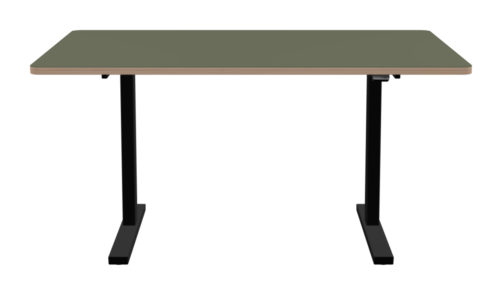 ATS Desk - Shape Square - Length 150.00 cm - Width 100.00 cm - Radius 4.00 cm - Thickness 2.6 cm - Freeform 1.00000000 - Surface Linoleum, 4184 Olive - Core Birch Plywood - Profile Edge 90° / ATS Desk Frame - Material and Colour Powder coated, Jet black (RAL 9005) - Size L 106 × W 71 cm - Lifting Columns Rectangle - Control Unit Standard