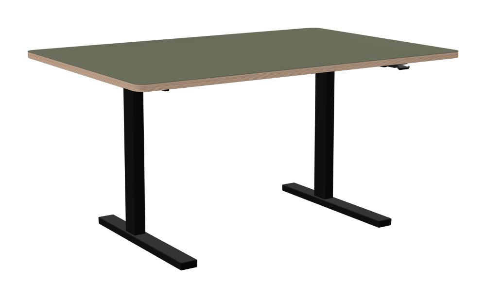 ATS Desk - Shape Square - Length 150.00 cm - Width 100.00 cm - Radius 4.00 cm - Thickness 2.6 cm - Freeform 1.00000000 - Surface Linoleum, 4184 Olive - Core Birch Plywood - Profile Edge 90° / ATS Desk Frame - Material and Colour Powder coated, Jet black (RAL 9005) - Size L 106 × W 71 cm - Lifting Columns Rectangle - Control Unit Standard
