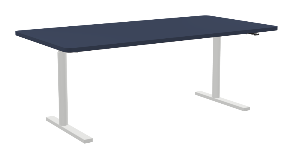 ATS Desk - Shape Square - Length 200.00 cm - Width 100.00 cm - Radius 5.00 cm - Thickness 3 cm - Freeform 1.00000000 - Surface Linoleum, 4179 Smokey Blue - Core Laminboard - Edge Linoleum, 4179 Smokey Blue - Profile Edge 90° / ATS Desk Frame - Material and Colour Powder coated, Traffic white (RAL 9016) - Size L 166 × W 71 cm - Lifting Columns Round - Control Unit Standard