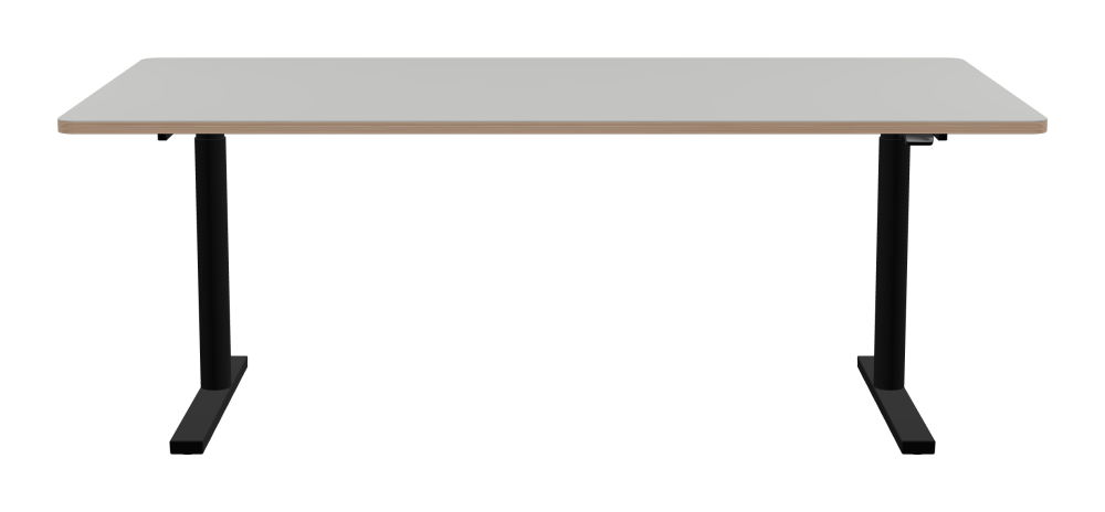 ATS Desk - Shape Square - Length 200.00 cm - Width 100.00 cm - Radius 4.00 cm - Thickness 2.6 cm - Freeform 1.00000000 - Surface Linoleum, 4175 Pebble - Core Birch Plywood - Profile Edge 90° / ATS Desk Frame - Material and Colour Powder coated, Jet black (RAL 9005) - Size L 166 × W 71 cm - Lifting Columns Round - Control Unit Standard