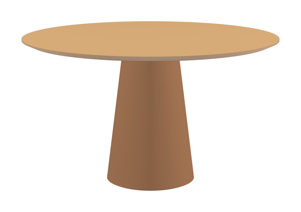 ALT Tisch - Form Rund - Länge 130,00 cm - Tiefe 130,00 cm - Stärke 2,6 cm - Freiformfläche 1.00000000 - Oberseite Linoleum, 4001 Clay - Kern Multiplex Birke - Kantenschräge 25° / ALT Tischsäule - Oberseite Linoleum, 4003 Walnut - Größe L: Ø 42 × H 72 cm