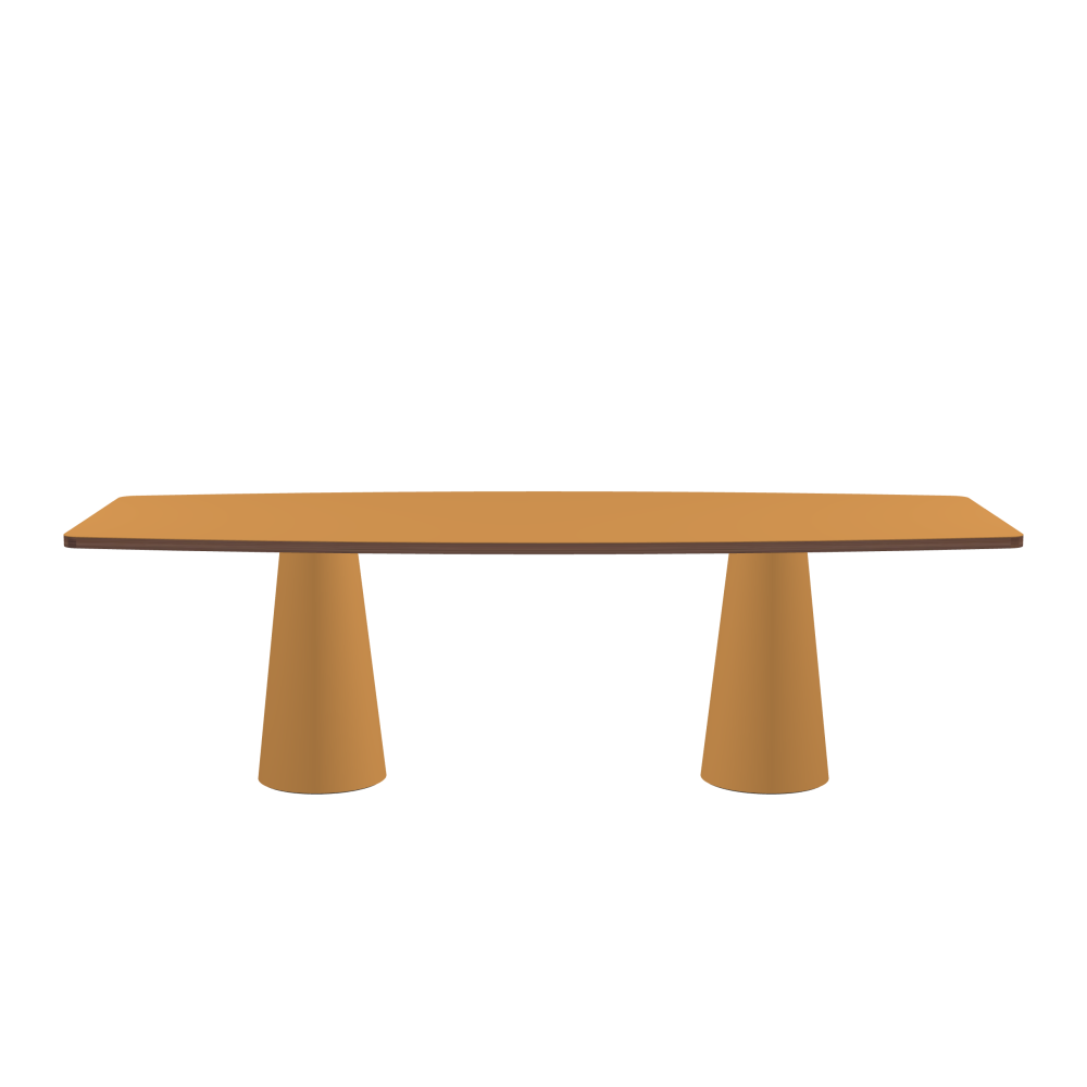 ALT Tisch - Form Tonnenform eckig - Länge 250,00 cm - Tiefe 100,00 cm - Radius 5,00 cm - Stärke 3 cm - Freiformfläche 1.00000000 - Oberseite Linoleum, 4002 Leather - Kern Stäbchenplatte - Kante Holz, Walnuß - Kantenschräge 90° / ALT Tischsäule - Oberseite Linoleum, 4002 Leather - Größe S: Ø 36 × H 72 cm