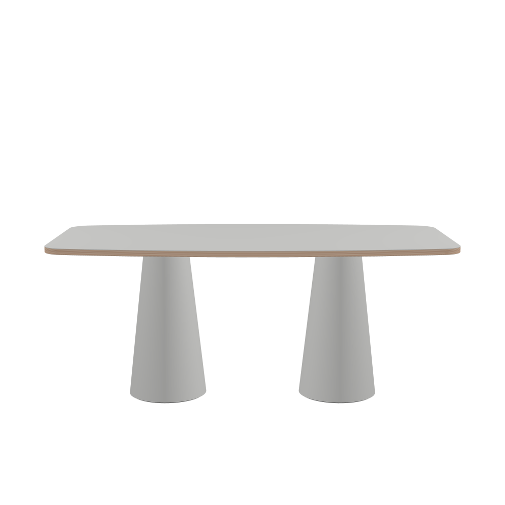 ALT Tisch - Form Tonnenform eckig - Länge 180,00 cm - Tiefe 90,00 cm - Radius 10,00 cm - Stärke 2,6 cm - Freiformfläche 1.00000000 - Oberseite Linoleum, 4175 Pebble - Kern Multiplex Birke - Kantenschräge 90° / ALT Tischsäule - Oberseite Linoleum, 4175 Pebble - Größe S: Ø 36 × H 72 cm