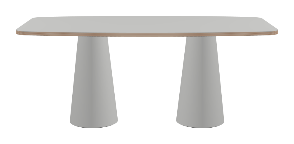 ALT Tisch - Form Tonnenform eckig - Länge 180,00 cm - Tiefe 90,00 cm - Radius 10,00 cm - Stärke 2,6 cm - Freiformfläche 1.00000000 - Oberseite Linoleum, 4175 Pebble - Kern Multiplex Birke - Kantenschräge 90° / ALT Tischsäule - Oberseite Linoleum, 4175 Pebble - Größe S: Ø 36 × H 72 cm