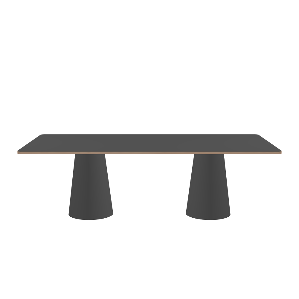 ALT Table - Shape Square - Length 240,00 cm - Width 120,00 cm - Radius 4,00 cm - Thickness 2.6 cm - Freeform 1.00000000 - Surface Linoleum, 4012 Basalt - Core Birch Plywood - Profile Edge 90° / ALT Table Stand - Surface Linoleum, 4012 Basalt - Size L: Ø 42 × H 72 cm