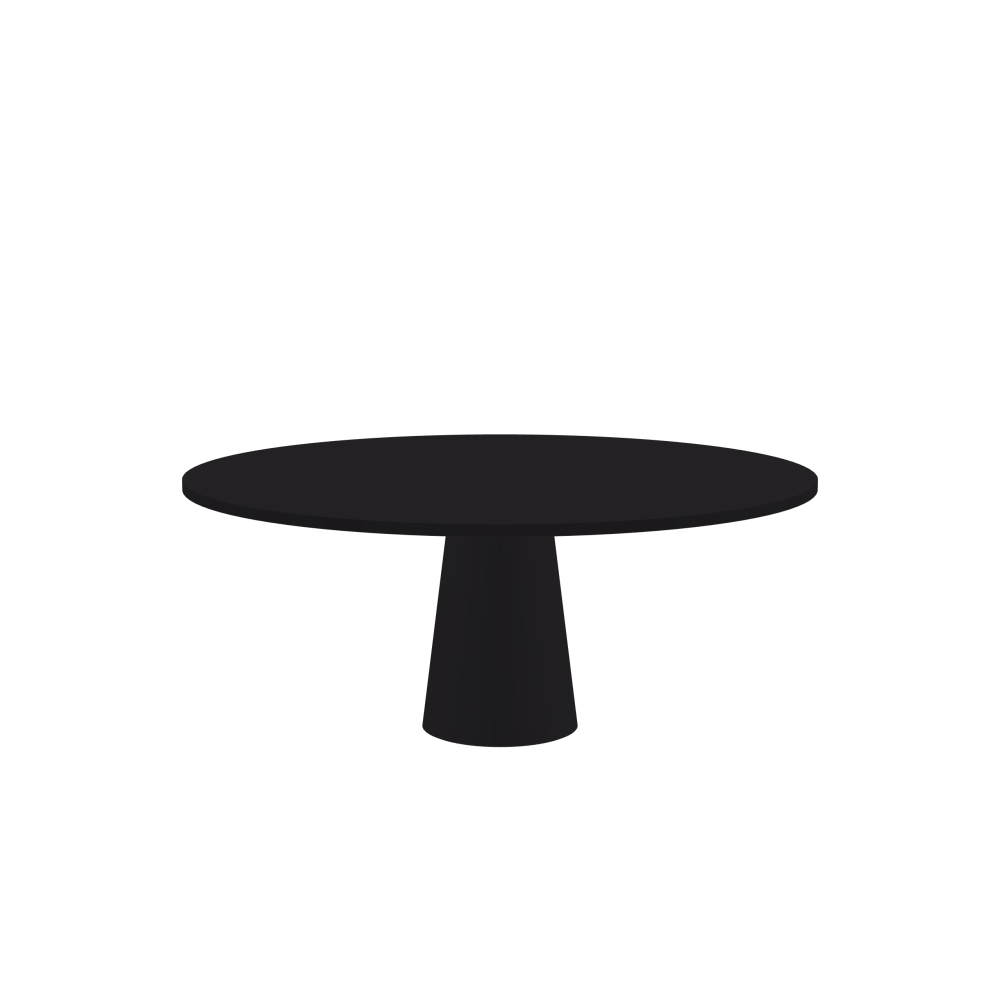 ALT Tisch - Form Rund - Länge 180,00 cm - Tiefe 180,00 cm - Stärke 3 cm - Freiformfläche 1.00000000 - Oberseite Linoleum, 4166 Charcoal - Kern Stäbchenplatte - Kante Linoleum, 4166 Charcoal - Kantenschräge 90° / ALT Tischsäule - Oberseite Linoleum, 4166 Charcoal - Größe L: Ø 42 × H 72 cm