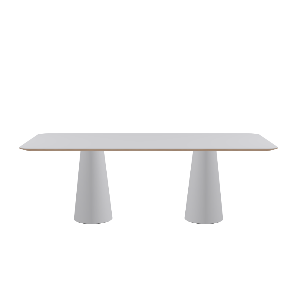 ALT Table - Shape Square - Length 220,00 cm - Width 100,00 cm - Radius 10,00 cm - Thickness 2.6 cm - Freeform 1.00000000 - Surface Linoleum, 4177 Vapour - Core Birch Plywood - Profile Edge 25° / ALT Table Stand - Surface Linoleum, 4177 Vapour - Size S: Ø 36 × H 72 cm