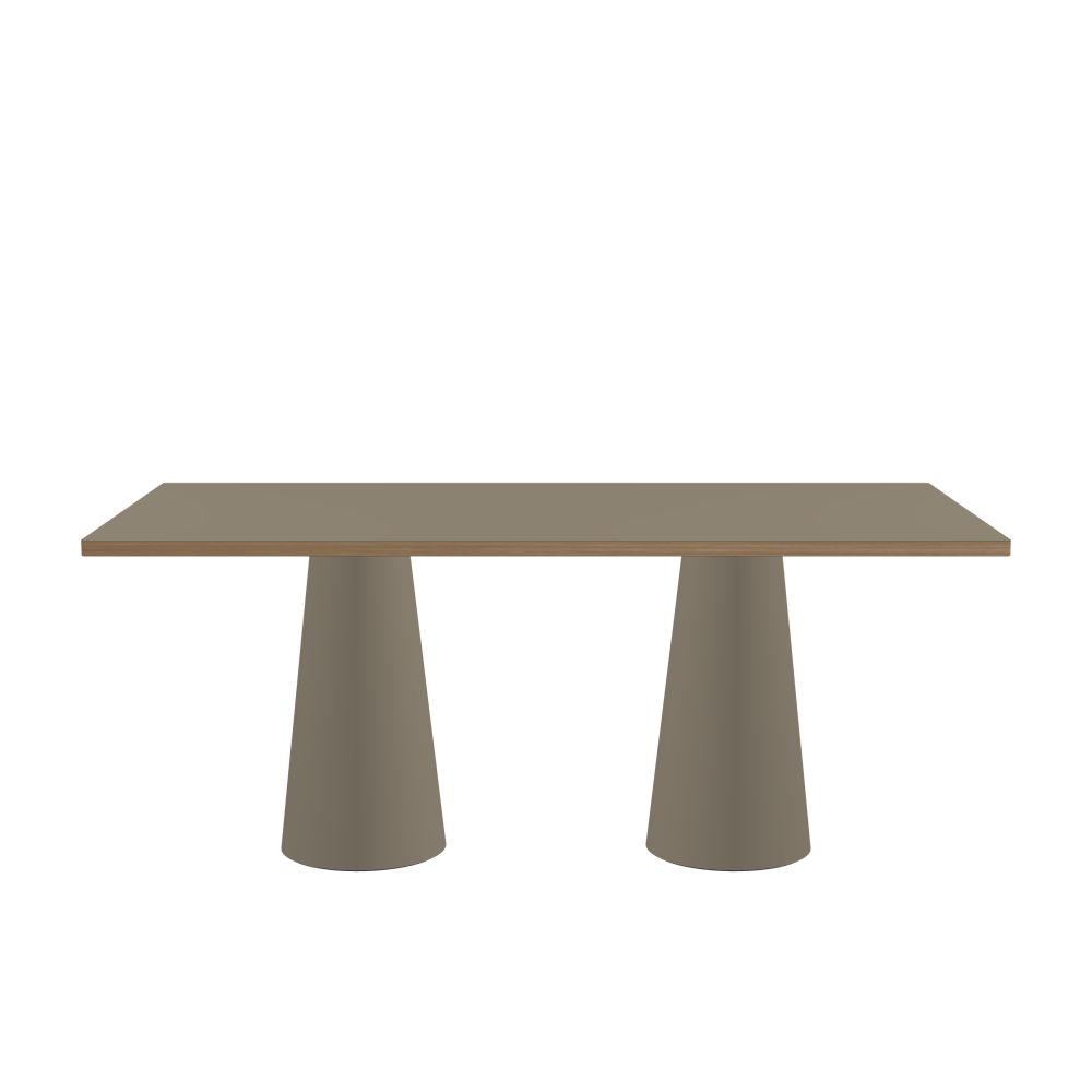 ALT Table - Shape Square - Length 180,00 cm - Width 90,00 cm - Radius 1,00 cm - Thickness 3 cm - Surface Linoleum, 4011 Taupe - Core Laminboard - Edge Wood, Oak - Profile Edge 90° / ALT Table Stand - Surface Linoleum, 4011 Taupe - Size S: Ø 36 × H 72 cm