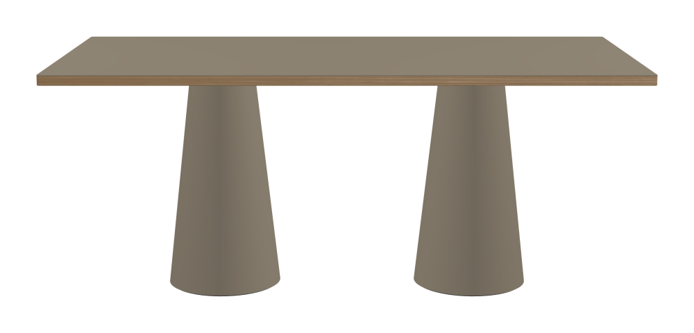 ALT Tisch - Form Eckig - Länge 180,00 cm - Tiefe 90,00 cm - Radius 1,00 cm - Stärke 3 cm - Oberseite Linoleum, 4011 Taupe - Kern Stäbchenplatte - Kante Holz, Eiche - Kantenschräge 90° / ALT Tischsäule - Oberseite Linoleum, 4011 Taupe - Größe S: Ø 36 × H 72 cm