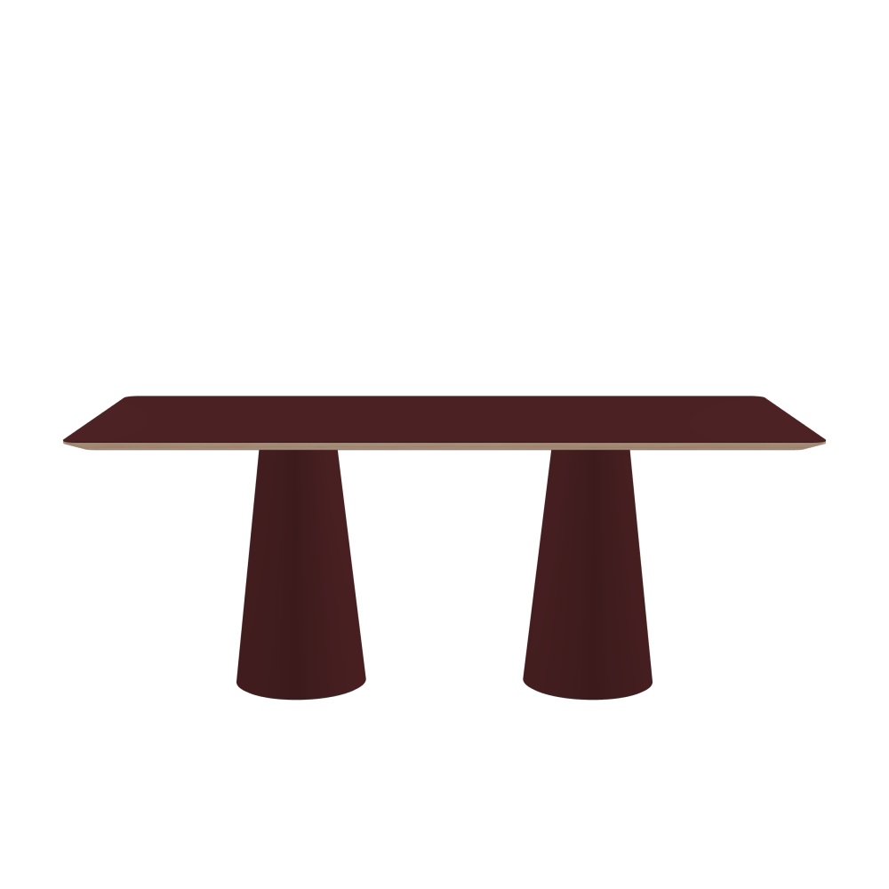 ALT Table - Shape Square - Length 190,00 cm - Width 90,00 cm - Radius 4,00 cm - Thickness 2.6 cm - Freeform 1.00000000 - Surface Linoleum, 4154 Burgundy - Core Birch Plywood - Profile Edge 25° / ALT Table Stand - Surface Linoleum, 4154 Burgundy - Size S: Ø 36 × H 72 cm