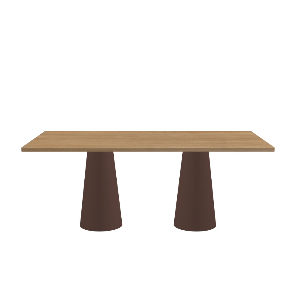 ALT Tisch - Form Eckig - Länge 190,00 cm - Tiefe 100,00 cm - Radius 1,00 cm - Stärke 2,9 cm - Oberseite Holzfurnier, Eiche - Kern Stäbchenplatte - Kante Holz, Eiche - Kantenschräge 90° / ALT Tischsäule - Oberseite Linoleum, 4009 Espresso - Größe S: Ø 36 × H 72 cm