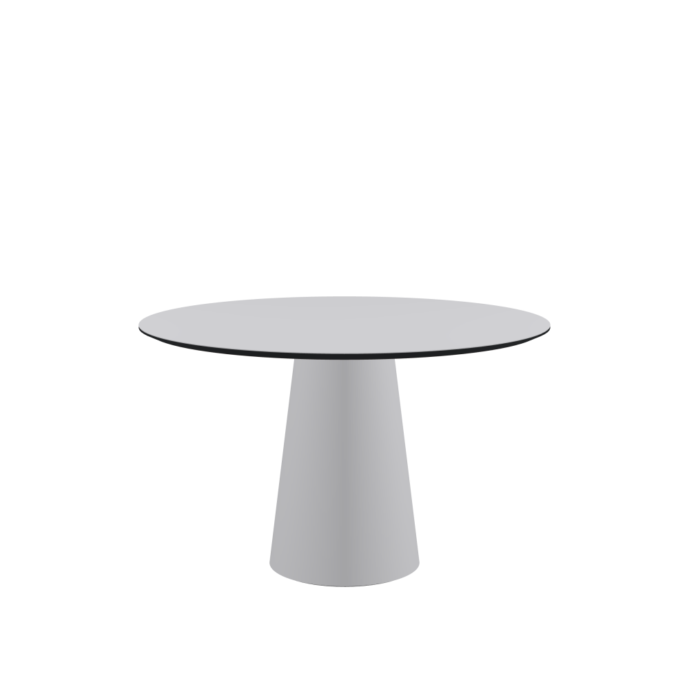 ALT Table - Shape Round - Length 120,00 cm - Width 120,00 cm - Thickness 2.1 cm - Freeform 1.00000000 - Surface Linoleum, 4177 Vapour - Core MDF - Edge MDF, Black - Profile Edge 25° / ALT Table Stand - Surface Linoleum, 4177 Vapour - Size L: Ø 42 × H 72 cm