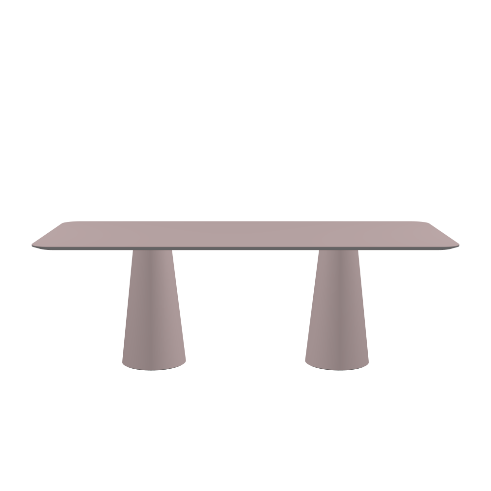 ALT Table - Shape Square - Length 220,00 cm - Width 100,00 cm - Radius 10,00 cm - Thickness 2.1 cm - Freeform 1.00000000 - Surface Linoleum, 4010 Soft Lilac - Core MDF - Edge MDF, Grey - Profile Edge 25° / ALT Table Stand - Surface Linoleum, 4010 Soft Lilac - Size S: Ø 36 × H 72 cm