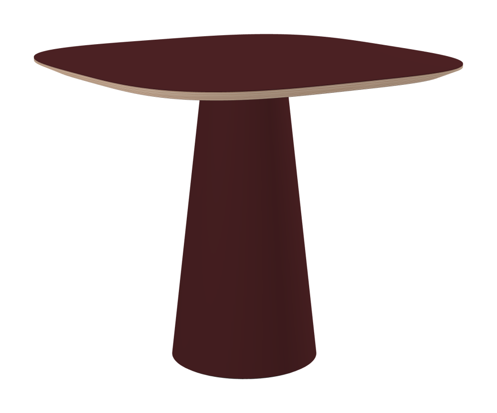 ALT Tisch - Form Superellipse - Länge 90,00 cm - Tiefe 90,00 cm - Superellipse Exponent 3,50  - Stärke 2,6 cm - Freiformfläche 1.00000000 - Oberseite Linoleum, 4154 Burgundy - Kern Multiplex Birke - Kantenschräge 25° / ALT Tischsäule - Oberseite Linoleum, 4154 Burgundy - Größe S: Ø 36 × H 72 cm