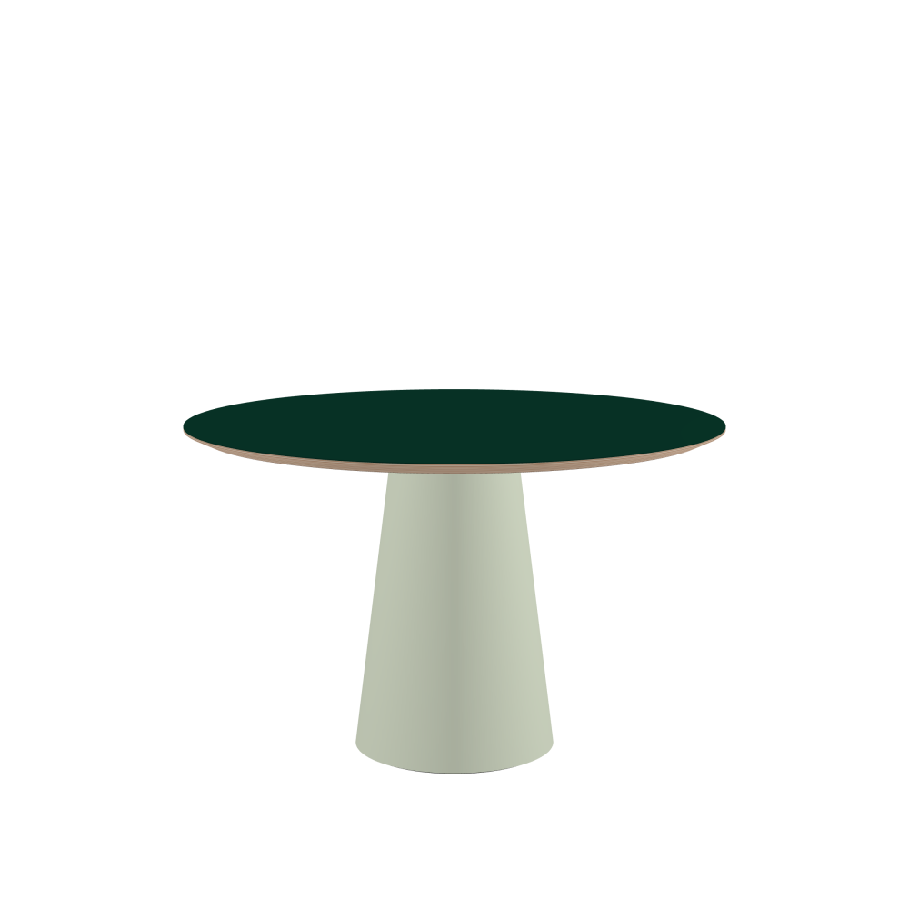 ALT Table - Shape Round - Length 120,00 cm - Width 120,00 cm - Thickness 2.6 cm - Freeform 1.00000000 - Surface Linoleum, 4174 Conifer - Core Birch Plywood - Profile Edge 25° / ALT Table Stand - Surface Linoleum, 4183 Pistachio - Size L: Ø 42 × H 72 cm