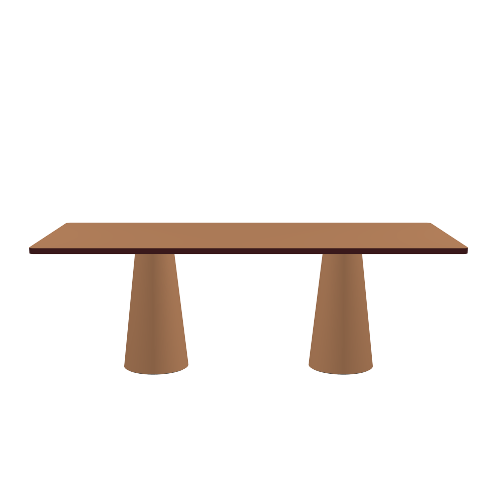 ALT Table - Shape Square - Length 220,00 cm - Width 100,00 cm - Radius 2,60 cm - Thickness 3 cm - Surface Linoleum, 4003 Walnut - Core Laminboard - Edge Linoleum, 4154 Burgundy - Profile Edge 90° / ALT Table Stand - Surface Linoleum, 4003 Walnut - Size S: Ø 36 × H 72 cm