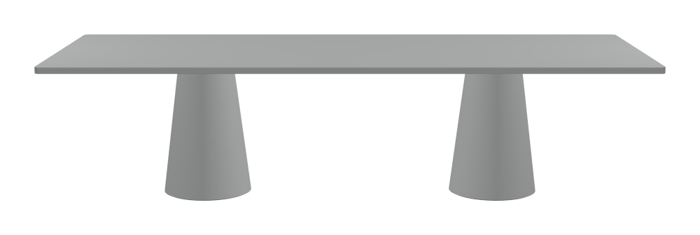 ALT Tisch - Form Eckig - Länge 300,00 cm - Tiefe 120,00 cm - Radius 2,60 cm - Stärke 3 cm - Oberseite Linoleum, 4132 Ash - Kern Stäbchenplatte - Kante Linoleum, 4132 Ash - Kantenschräge 90° / ALT Tischsäule - Oberseite Linoleum, 4132 Ash - Größe L: Ø 42 × H 72 cm