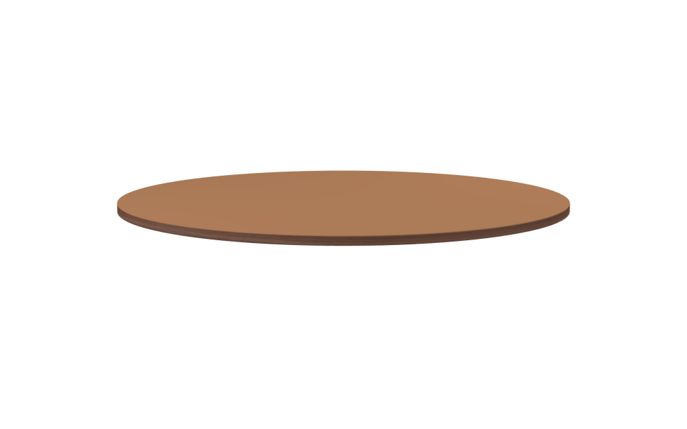 Table Top - Shape Round - Length 160.00 cm - Width 160.00 cm - Thickness 3 cm - Freeform 1.00000000 - Surface Linoleum, 4003 Walnut - Core Laminboard - Edge Wood, Walnut - Profile Edge 90°