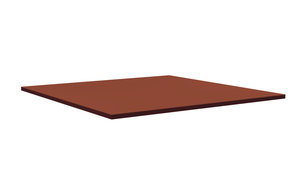 Table Top - Shape Square - Length 150.00 cm - Width 150.00 cm - Radius 0.30 cm - Thickness 3 cm - Surface Linoleum, 4008 Brick - Core Laminboard - Edge Linoleum, 4154 Burgundy - Profile Edge 90°